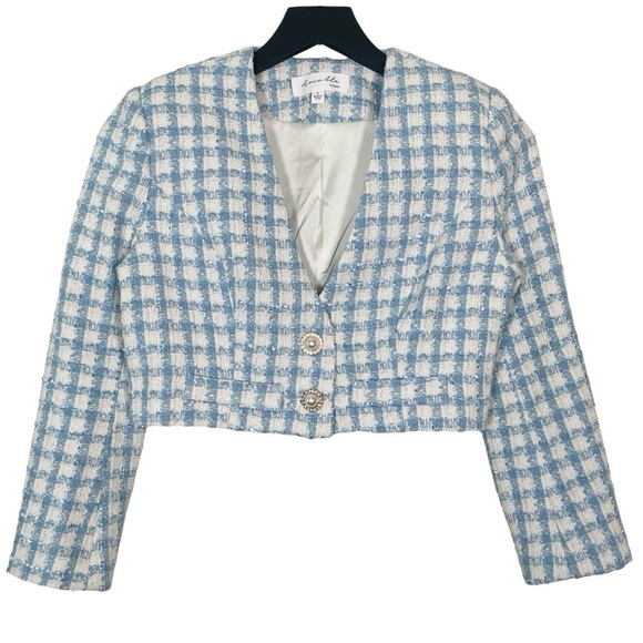 Amable by Mable Plaid Metallic Tweed Cropped Blazer Jacket Size S - Picture 1 of 6